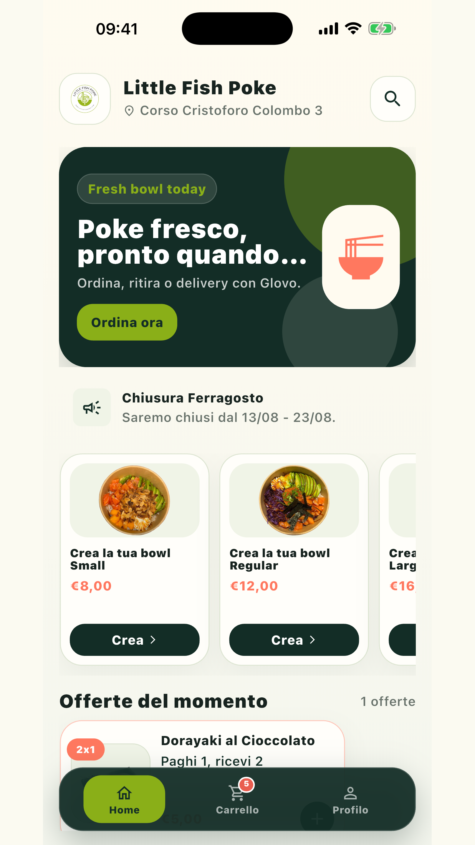Home dell'app Little Fish Poke